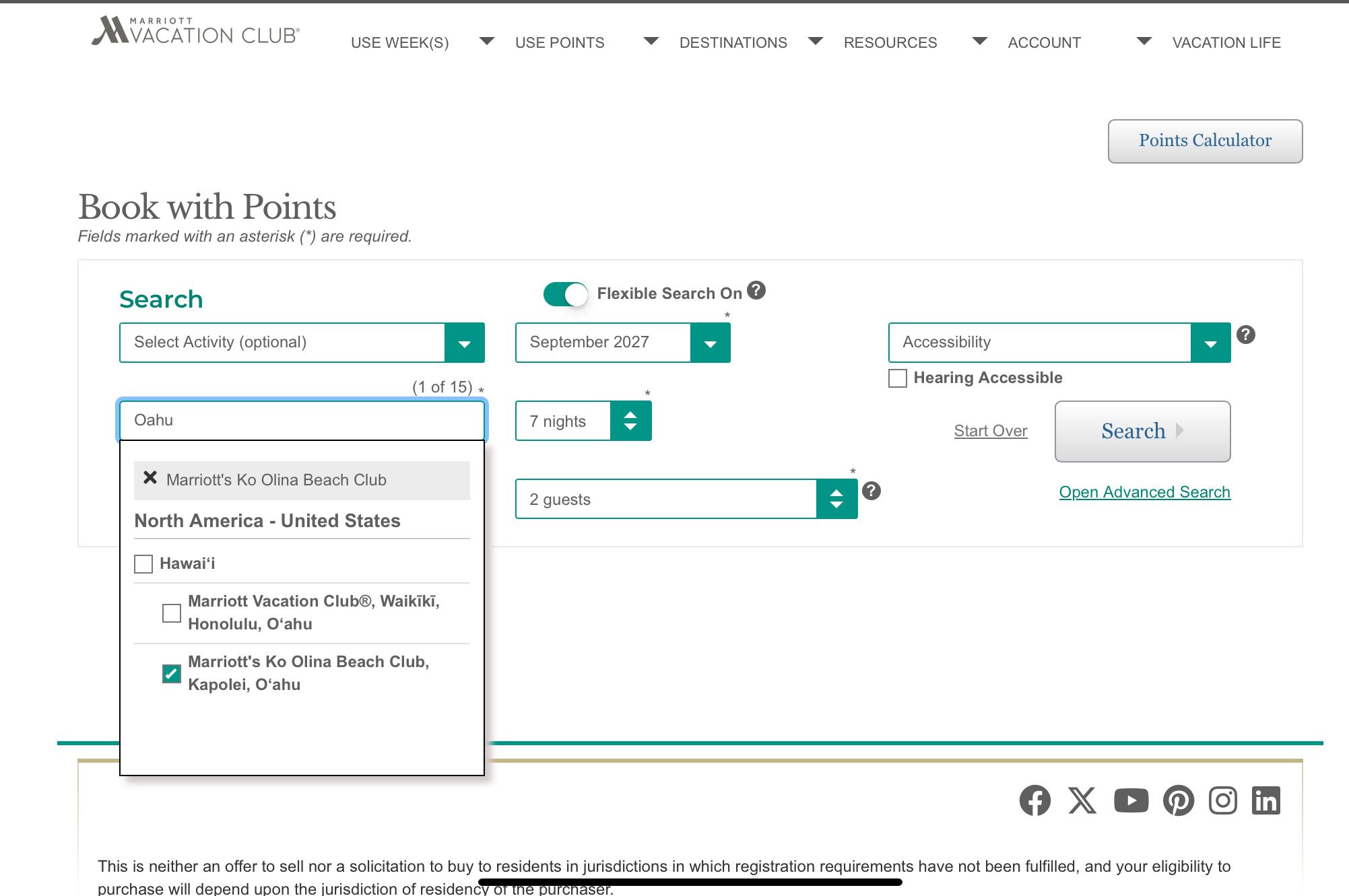Book with Points search form