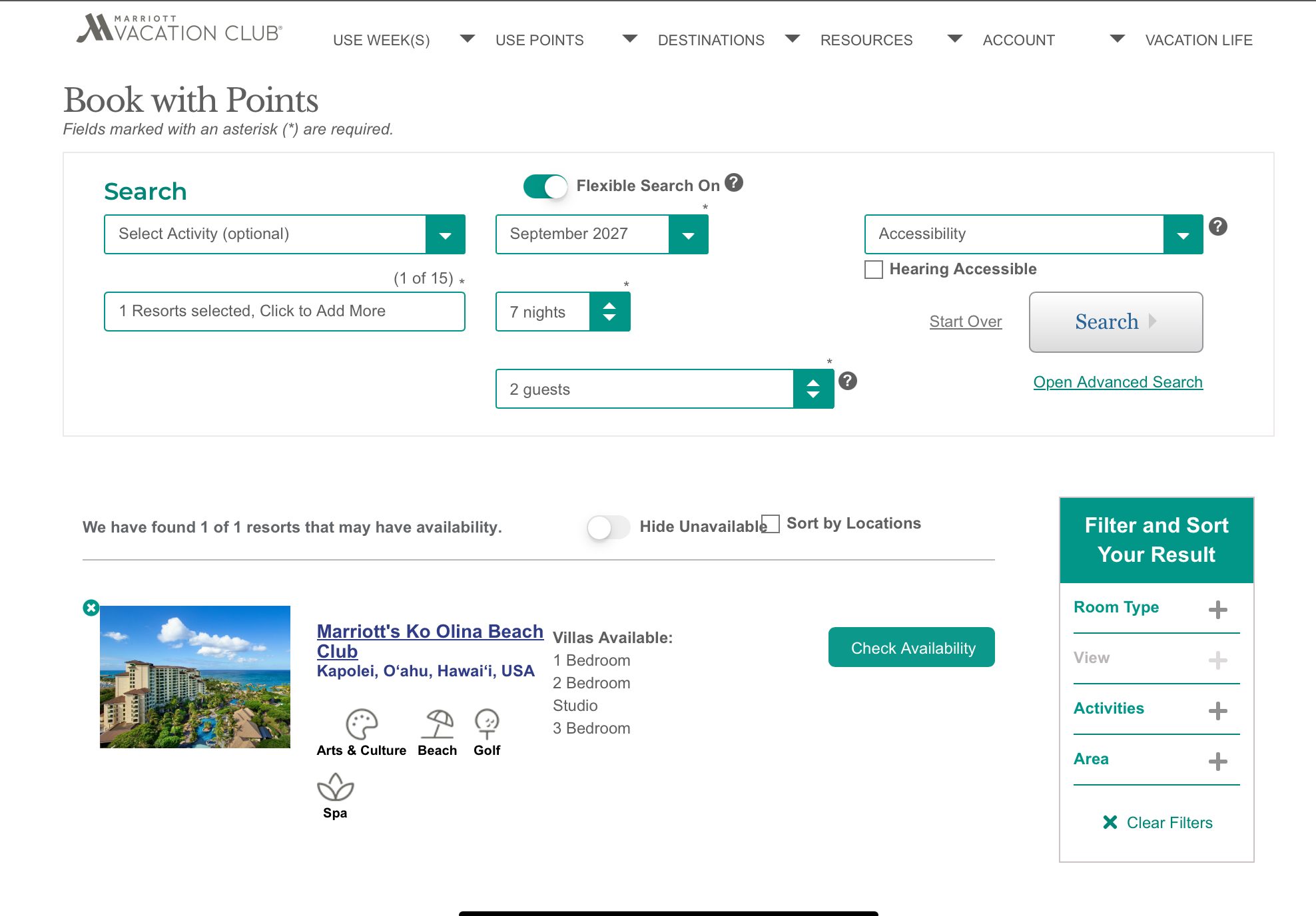 Book with Points search results