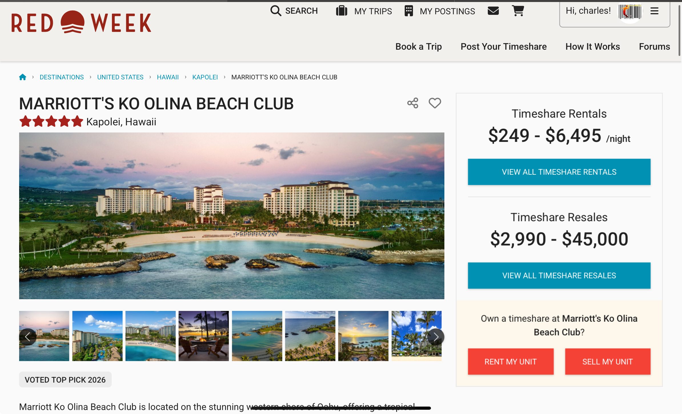 Marriott's Ko Olina Beach Club RedWeek property page