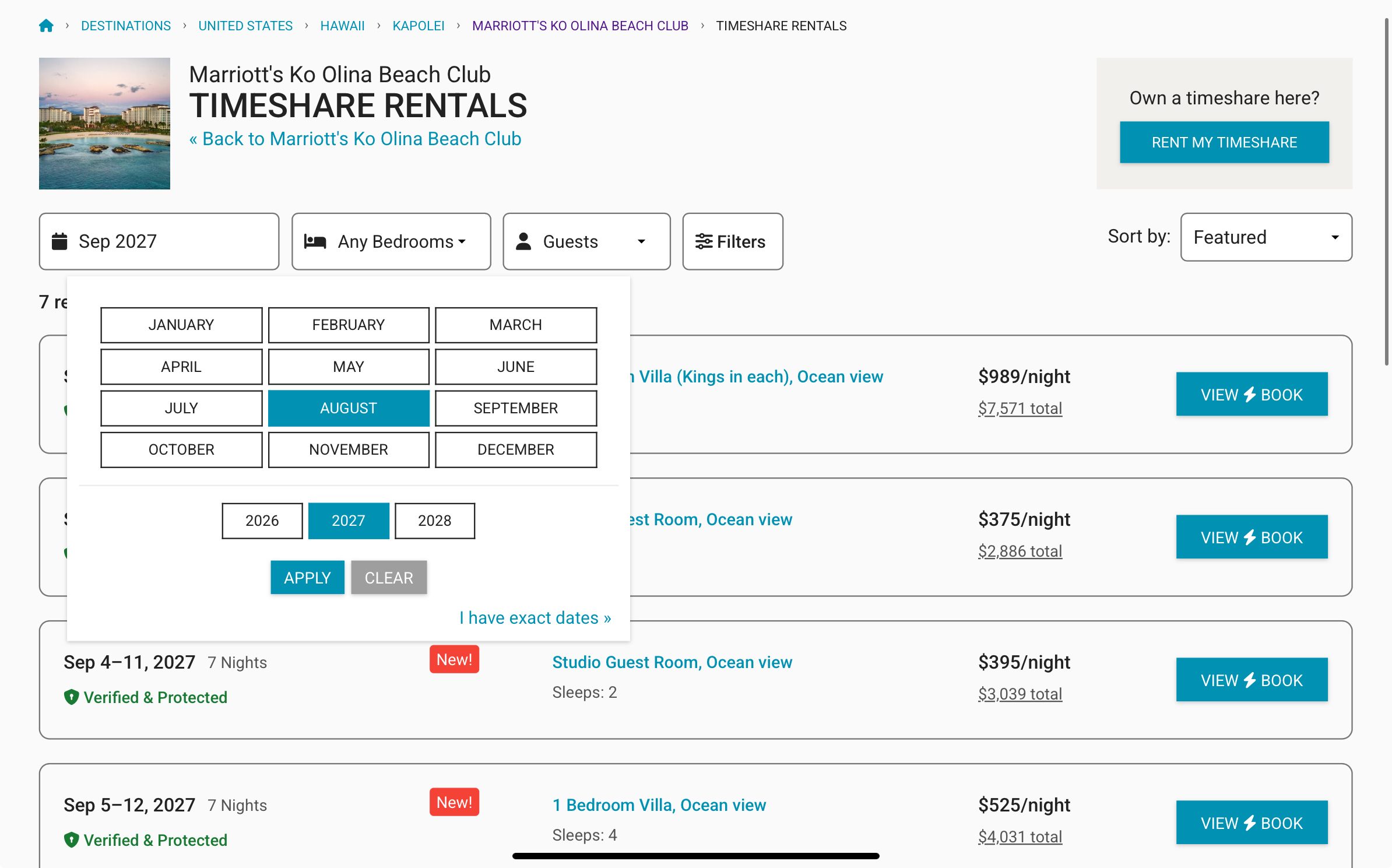 RedWeek listings filtered by date